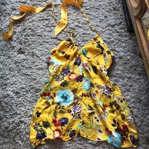 Silk Floral Print Halter Top